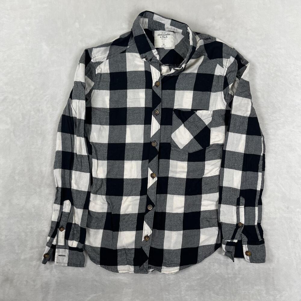 Abercrombie & Fitch Shirt Womens XS Black Plaid Flannel Long Sleeve Button Front
